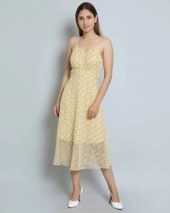 Yellow Ditsy Floral Midi Women Dress