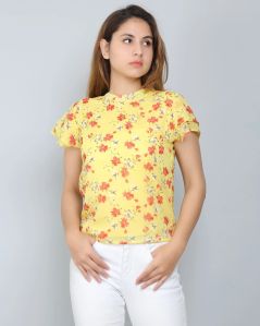 Yellow Floral Ruffle Women Top