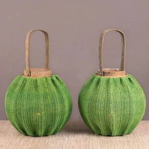 Very Vert (Green) Wooden Lanterns (set Of 2)