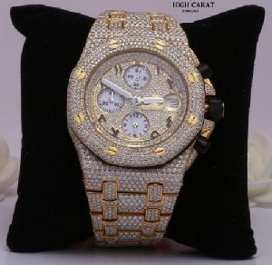 Moissanite Diamond Watch Party Wear, Speciality : Scratch Proof, Rust Free, Fine Finish, Gender : Unisex