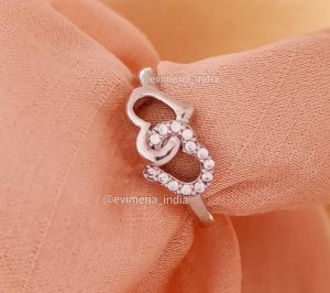 925 Silver Linked Heart Adjustable Ring For Women