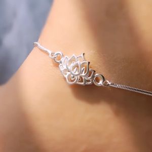 Evimeria Polished 925 Silver Lotus Anklet Customised Modern, Packaging Type : Plastic Box