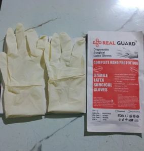 Real Guard Disposable Surgical Latex Gloves, Color : White, Gender : Unisex For Hospital, Clinical, Laboratory