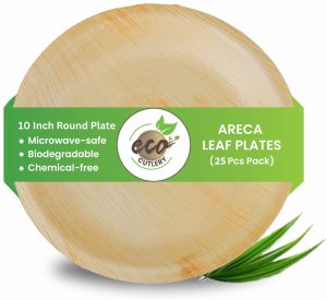 Areca Palm Leaf Round Plates (10-inch - Round Plate - Pack Of 25)