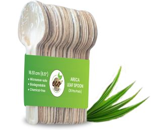 Areca Palm Spoon (pack Of 25), Packaging Type : Plastic Packet, Length : 6 Inch For Birthday, Wedding & Party