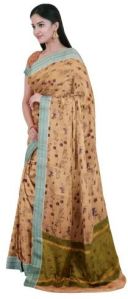 Ksr Handlooms Brown Linen Printed Saree