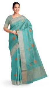 Ksr Handlooms Green Floral Design Printed Tissue Saree