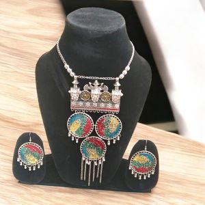 08 Beautiful Oxidized Meenakari Necklace Set