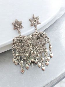 5O Ladies Silver Plated Oxidized Drop Earrings