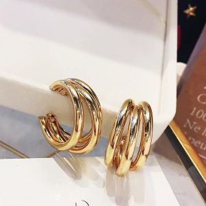 JJK45 Ladies Golden Triple Layer Hoop Earrings