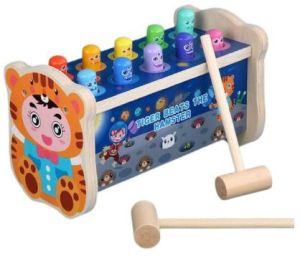 Wooden Tiger Hammer Peg Pounding Bench Standard For Baby Playing