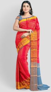 Jacquard Unstitched Brocade Silk Blend Banarasi Sarees, Color : Red, Purple Wedding Wear