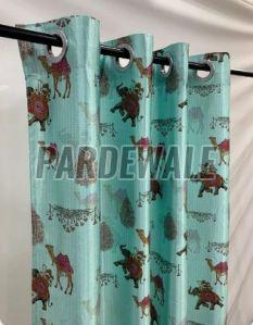 Pastel Ocean Green Traditional Print Curtain Window 5 Feet, Door 7 Feet, Long Door 9 Feet