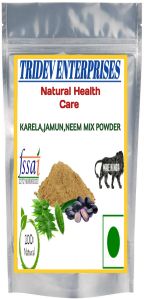 Trideva Ayurveda Neem Karela Jamun Powder, Color : Brown, Packaging Size : 100gm, Packaging Type : Plastic Pouch