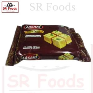 Lasaki Chocolate Flavor Soan Papdi, Taste : Sweet, Packaging Type : Plasticbox, Certification : FSSAI Certified