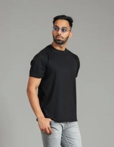 Mens Black Round Neck Cotton T-Shirt