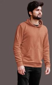 Mens Coral Plain Fleece Hoodie