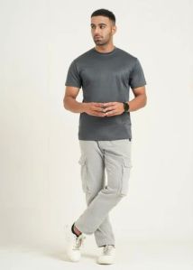 Mens Round Neck Dark Grey Two Way Polyester T-shirt