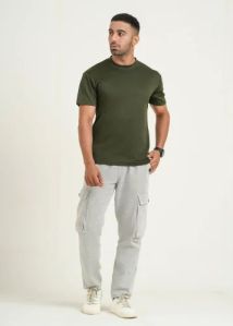 Mens Round Neck Olive Green Two Way Polyester T-shirt