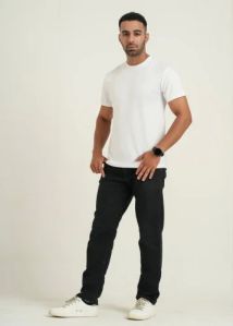 Mens Round Neck White Two Way Polyester T-Shirt