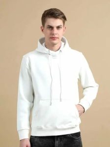 Mens White Plain Fleece Hoodie Xl, Xxl, Technics : Machine Made