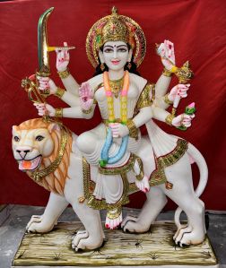 Polished Marble Durga Mata Statue For Worship, Temple