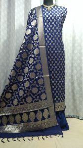 Cotton Silk Printed Blue Unstitched Suit, Sleeve Style : Full Sleeve, Technics : Machine Made