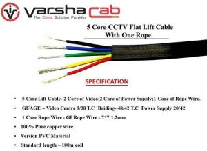 5 Core CCTV Flat Elevator Cable, Conductor Material : Copper, Insulation Material : PVC, Length : 100mtr