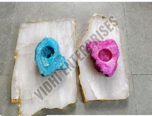 Polished Agate T Lights Holder, For Coffee Shop, Home Decoration, Size : Mutlisize