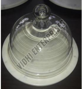 Polished White Marble Cake Dome, Shape : Round