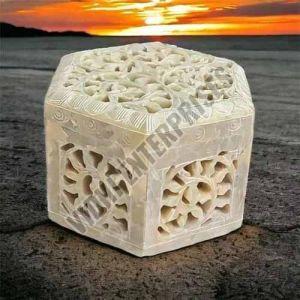 Polished White Soapstone Box, Shape : Hexagonal