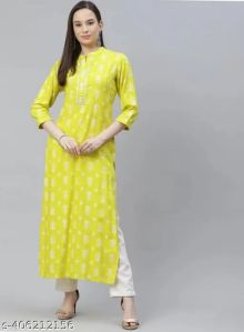 Women Viscose Rayon Printed A Line Kurta