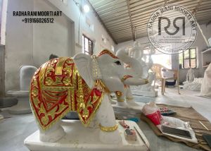 Radha Rani Moorti Art Marble Elephant Idol 2.50 Feet for Door Step
