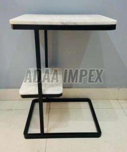Black Geometric Frame Marble Shelf Side Table