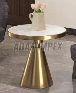 Golden Conical Base White Top Side Table