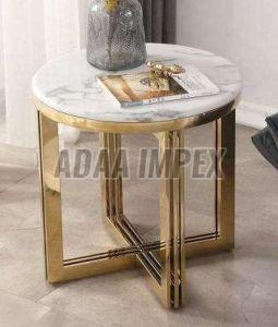 Golden Cross Leg Frame White Marble Top Side Table