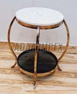 Golden Curved Leg Marble Top Side Table
