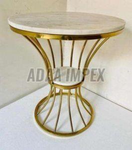 Golden Curved Rod Marble Side Table