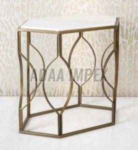Golden Oval Mesh Frame White Top Side Table