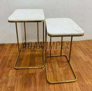 Golden Rectangular Frame White Top Side Table