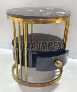 Golden Rod Frame Marbletop Side Table with Drawer