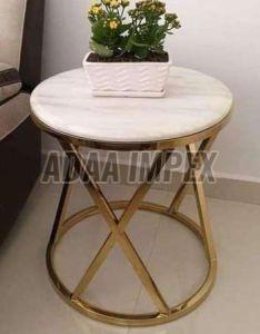 Golden X-Frame Marble Top Side Table