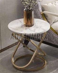 Round Marble Top Side Table with Golden Ring Base