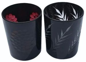 Black Glossy Glass Printed Candle Jar