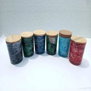 Marbles Finish Glass Candle Jar with Wooden Lid