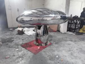 Carved Polished Metal Mushroom Sculpture, Color : Steel natural look