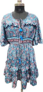 Silk Printed Ladies Boho Short Dress, Color : Multicolor