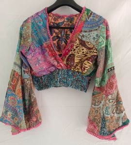 Ladies Silk Crop Top for Party Wear, Pattern : Printed