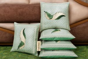Velvet Abstract Green Leaf Printed Cushion Cover 40cm X 40cm, 16x16