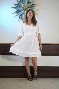 Lace Short Boho Dress, Color : White